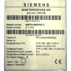 SIEMENS -  0-380..480V 0-400Hz 8A/24A Masterdrives MC AC/AC Drive - 6SE70180EP50-Z