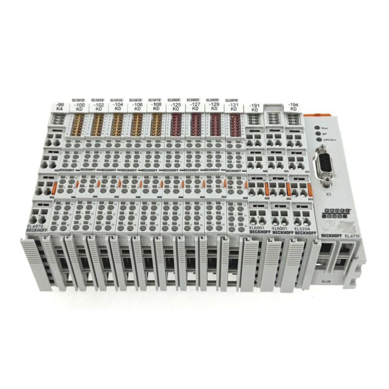 Beckhoff 15x Module: 5x EL1819, 1x CX2100, 4x EL2809, 1x EL3204, 2x EL6001, 1x EL6070, 1x EL6731