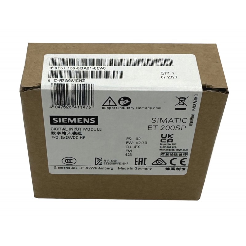 SIEMENS SIMATIC DP, ET 200SP, F-DI 8x 24VDC HF - 6ES7136-6BA01-0CA0 - NEW